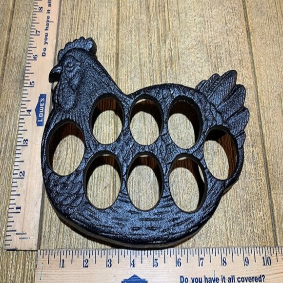 Black Cast Iron Chicken Egg Holder 0731B - Picture 14 of 14